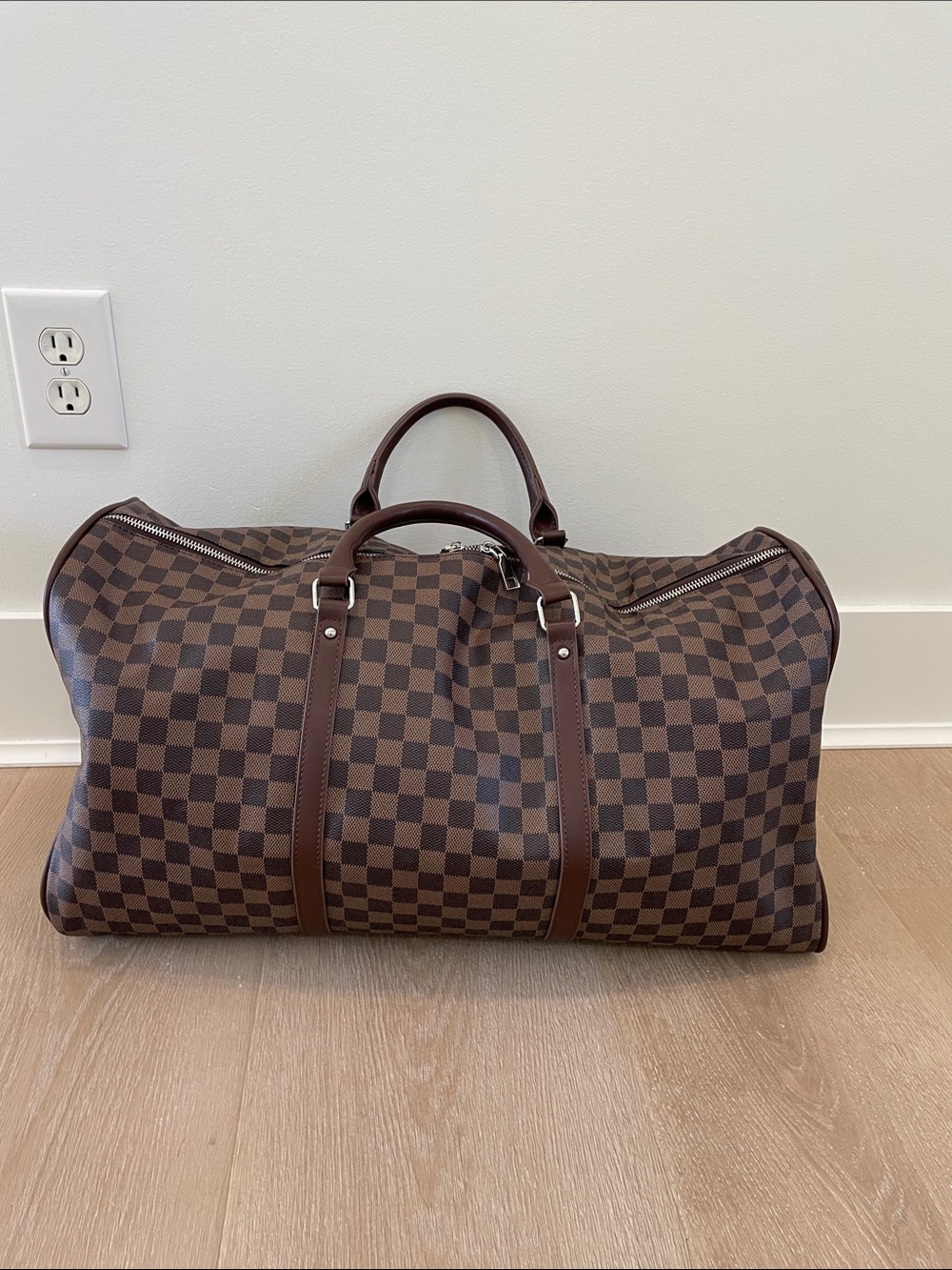 Designer inspired Brown Checkered Travel Duffel Bag NEW